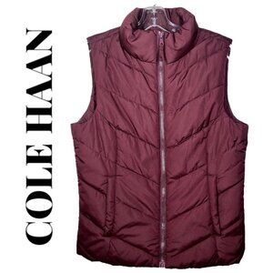 COLE HAAN Burgundy Red Mock Neck Full Zip Puffer Vest, Size Small
